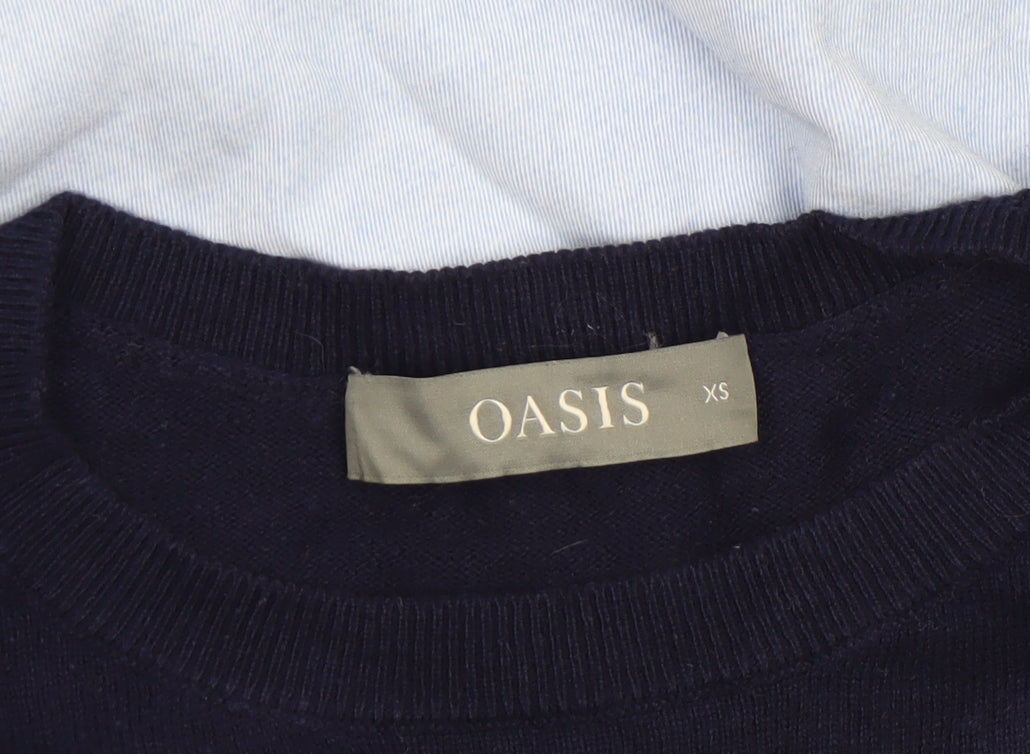 Oasis Women's Blue Striped Crew Neck Pullover Jumper XS