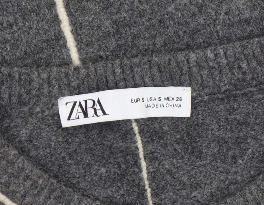 ZARA Women Grey Wool Blend Crew Neck Pullover Jumper Size S
