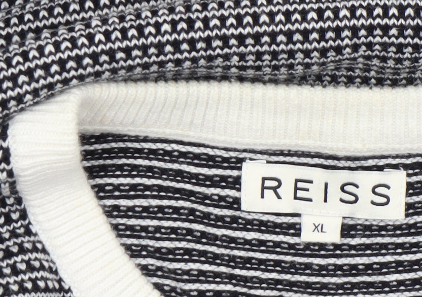 Reiss Men's Grey Cotton Crew Neck Geometric Knit Jumper XL