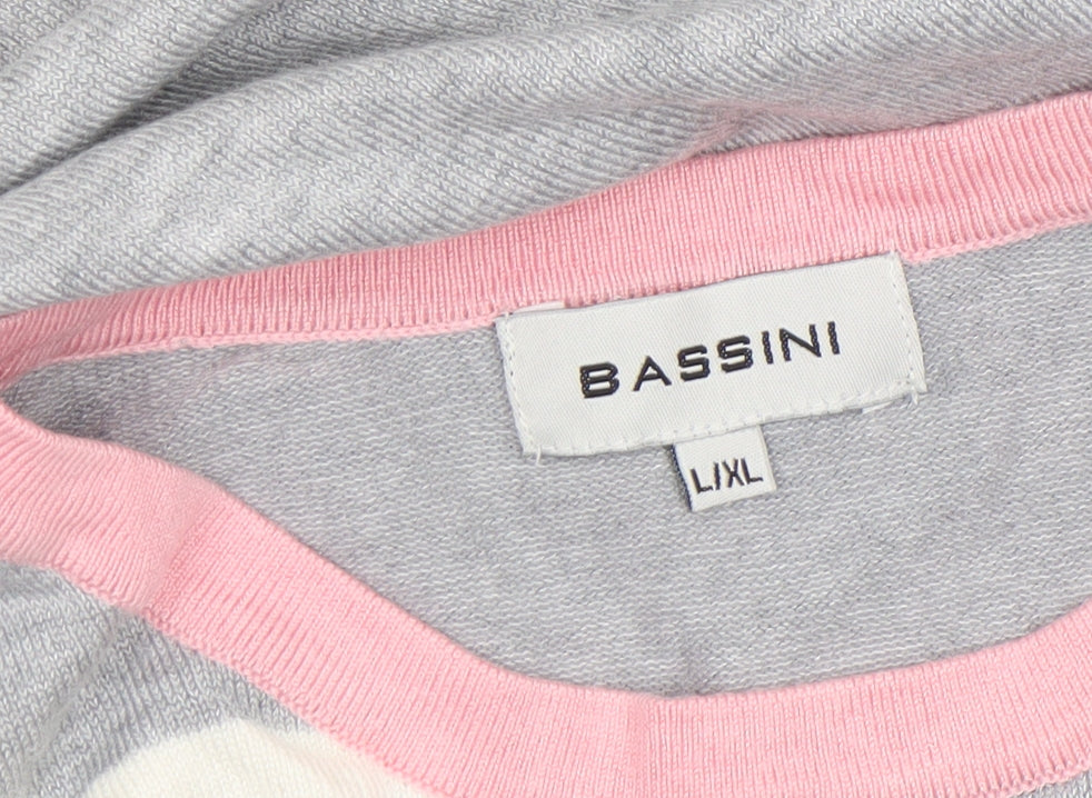 Bassini Women's Grey Pink Stripe Cotton Blend Pullover Jumper L