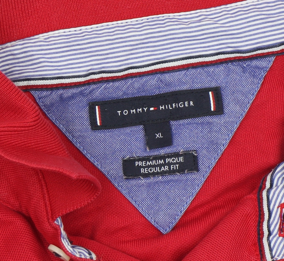 Tommy Hilfiger Men's Red XL Regular Fit Cotton Polo Shirt