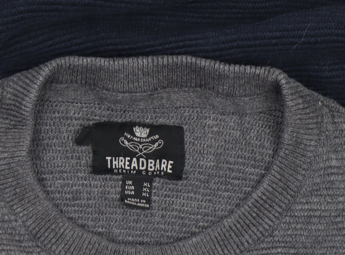 Threadbare Men's Blue Grey Cotton Crew Neck Jumper XL