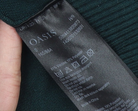 Oasis Women's Green High Neck Puff Sleeve Knit Jumper Size S
