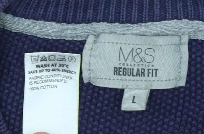 Marks & Spencer Men's Blue Cotton Crew Neck Jumper L Regular Fit