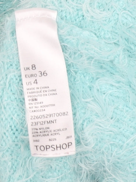 Topshop Women's Blue Fuzzy Knit Long Sleeve Pullover Jumper Size 8