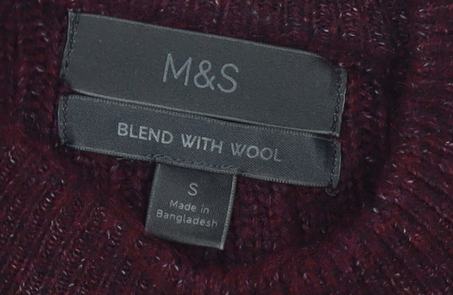 Marks & Spencer Men's Red Wool Blend Rib Knit Jumper Size S