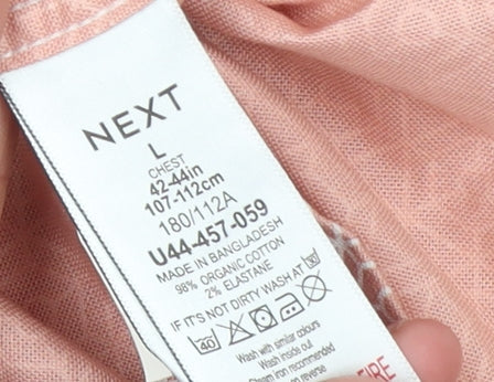 Next Men's Pink Geometric Button-Up Short Sleeve Shirt L