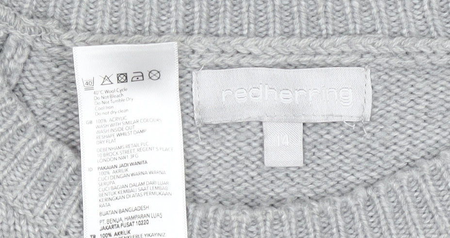 Red Herring Women’s Grey Long Sleeve Chunky Knit Jumper Size 14
