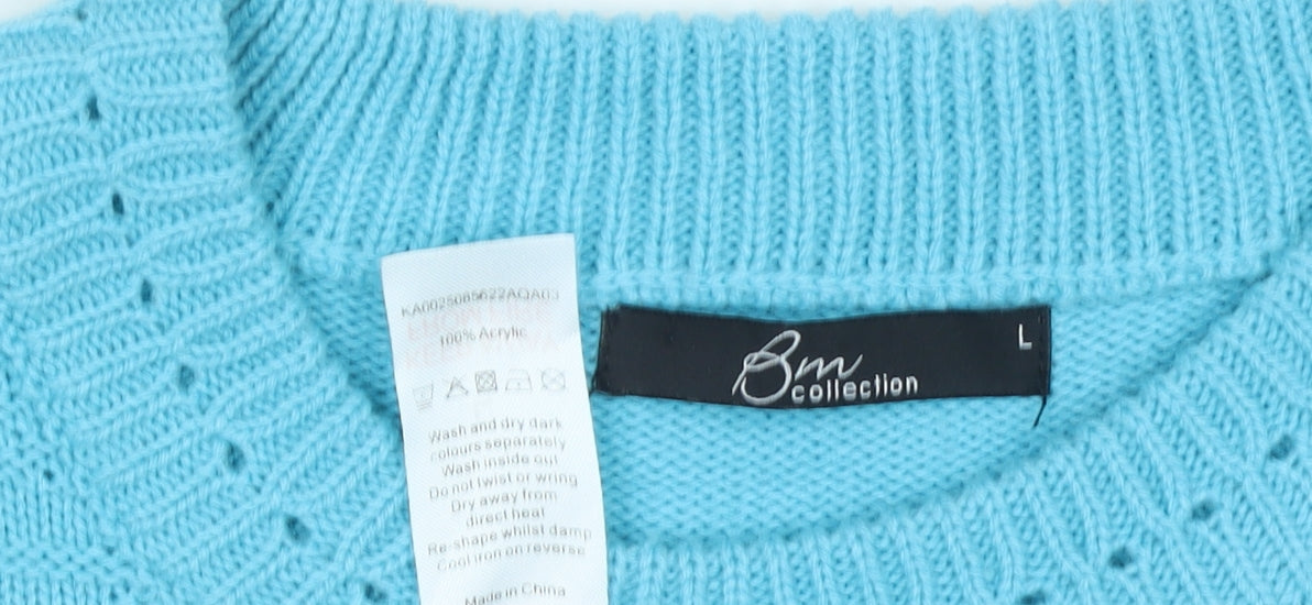 Bonmarché Women Blue Cable-Knit Long Sleeve Crew Neck Jumper L