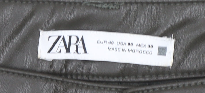 Zara Women Brown Faux Leather Cargo Trousers Size 12