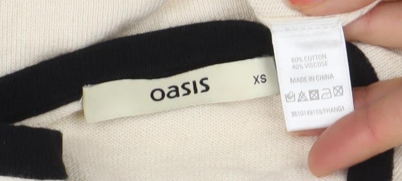 Oasis Women’s Ivory Tunic Top XS 3/4 Sleeve Cotton Viscose Knit