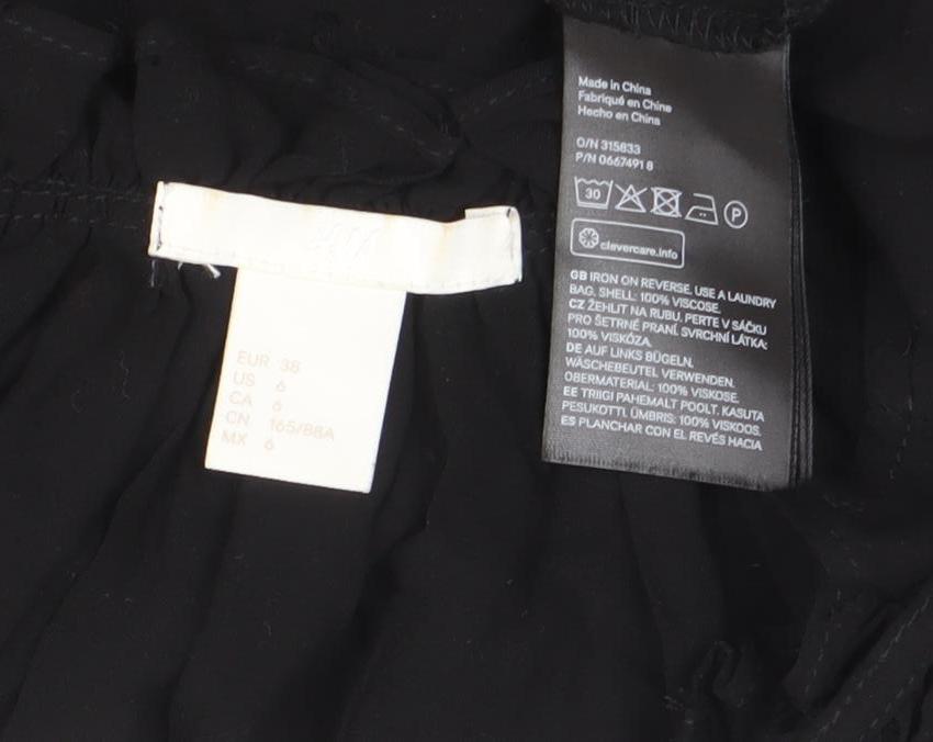 H&M Women Black Long Sleeve Blouse Size 10 Viscose Boho Style