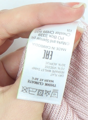 Marks & Spencer Per Una Pink V-Neck Slim Fit Knit Jumper Women's UK 16