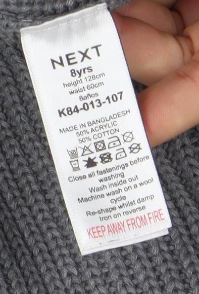 Next Boys Grey Half Zip Roll Neck Cotton Acrylic Knit Jumper 8 Years