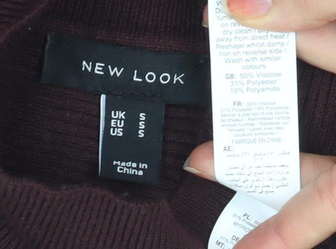 New Look Women’s Brown Mock Neck Rib Knit Relaxed Jumper Size S