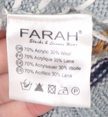 Farah Men’s Grey Fair Isle Shawl Collar Cardigan Jumper Size L