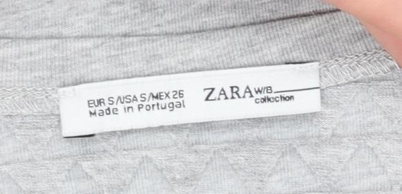 Zara Women Grey Mesh Panel Short Sleeve T-Shirt Size S