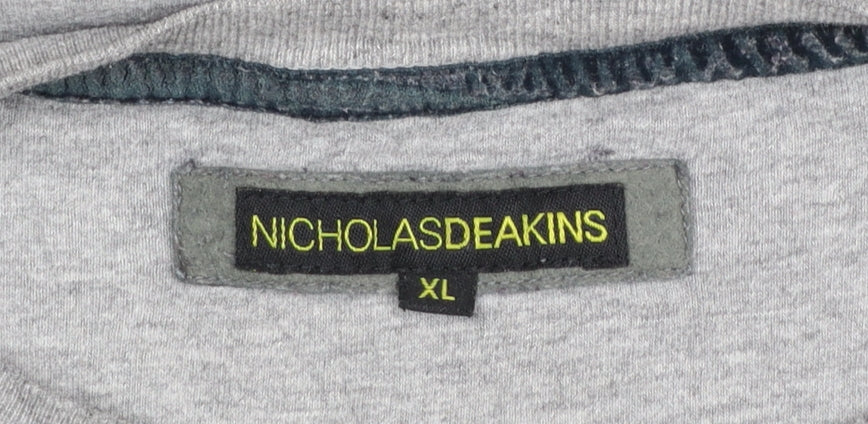 Nicholas Deakins Men's Grey XL Crew Neck Cotton T-Shirt
