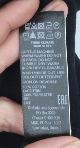 Marks & Spencer Womens Black Cotton Lace Trim T-Shirt Size 10
