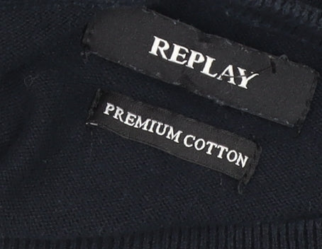 Replay Men’s Blue Cotton Crew Neck Pullover Jumper XL