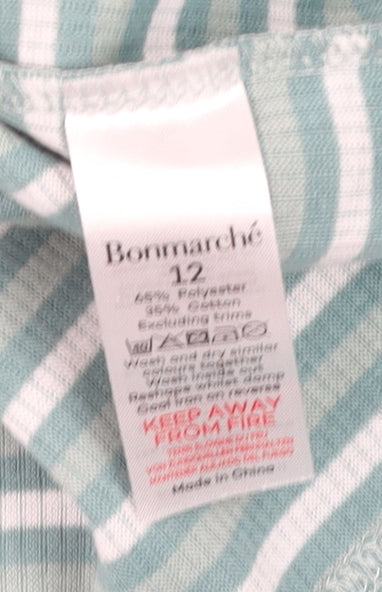 Bonmarché Women Green Striped Henley Pullover Sweatshirt Size 12