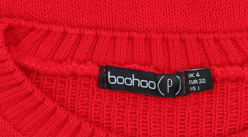 Boohoo Women Red Reindeer Christmas Pullover Jumper Size 4