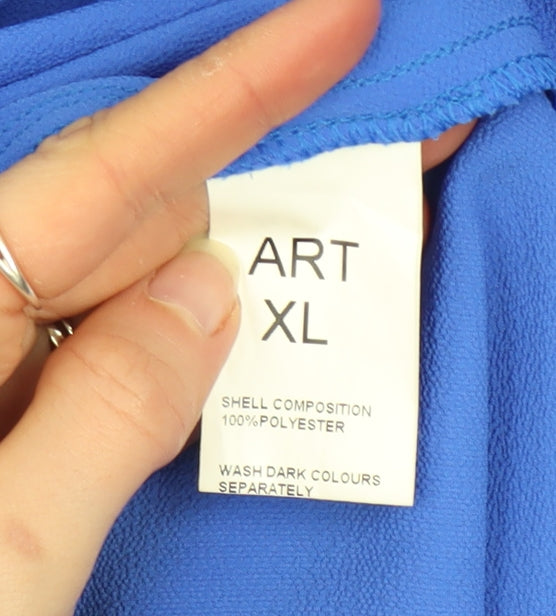 ART Women Blue Chiffon Tunic Blouse XL Boat Neck Flutter Sleeve