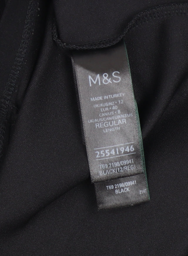 Marks and Spencer Women Black Size 12 A-Line Long Sleeve Dress
