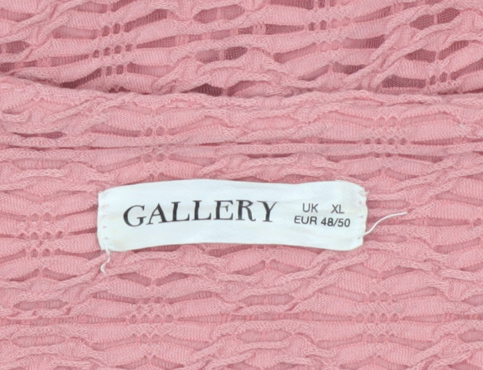 Gallery Women Pink V-Neck Puff Sleeve Pullover Sweatshirt XL