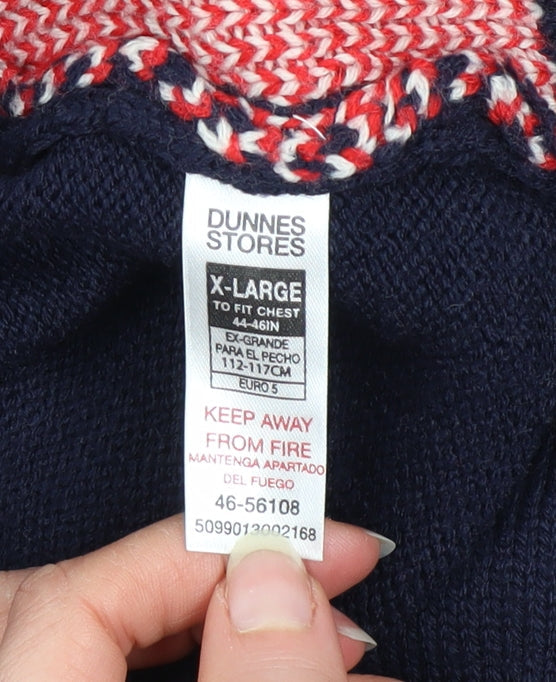 Dunnes Stores Men's Blue Reindeer Christmas Jumper XL Crew Neck Knit