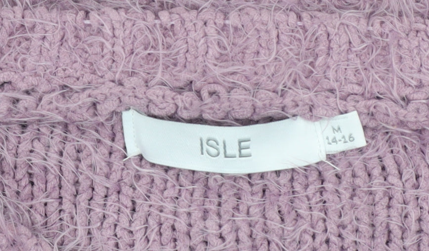 Isle Women’s Purple Cable-Knit Crew Neck Jumper Size M 14-16