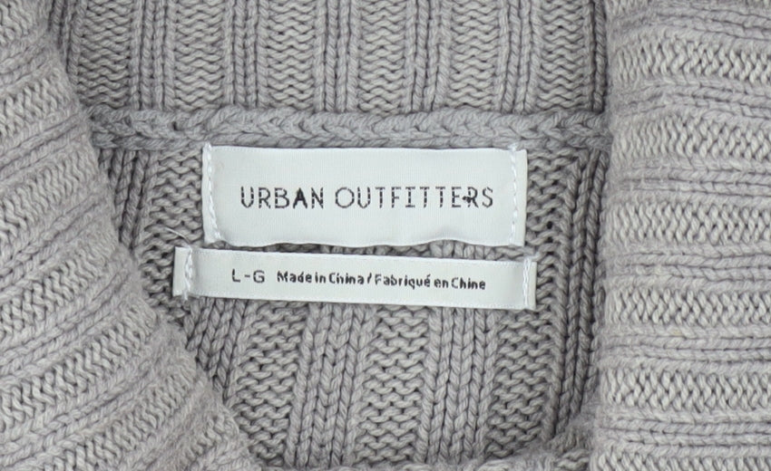 Urban Outfitters Men’s Grey Roll Neck Chunky-Knit Jumper Size L