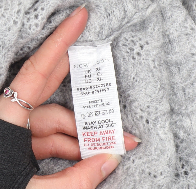 New Look Women’s Grey Open-Knit Crew Neck Jumper XL
