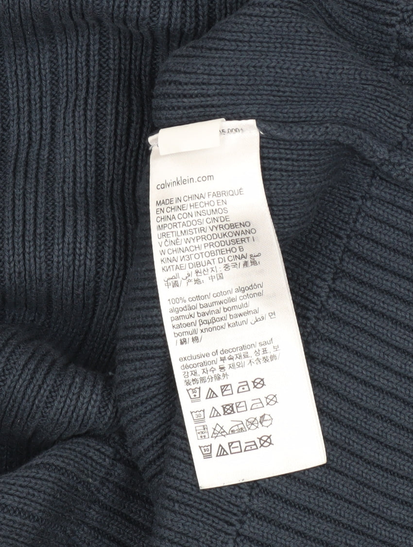 Calvin Klein Jeans Men's Blue Cotton Ribbed Crew Neck Jumper Size M