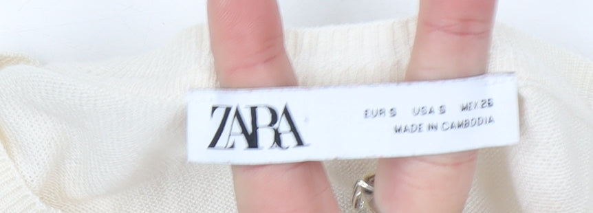 Zara Women’s Ivory Black Striped Cotton Knit Pullover Jumper Size 12