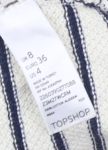 Topshop Women’s Ivory Navy Striped Cotton Knit Jumper Size 8