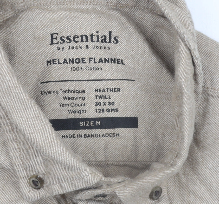 Jack & Jones Essentials Men's Beige Cotton Flannel Button-Up Shirt M