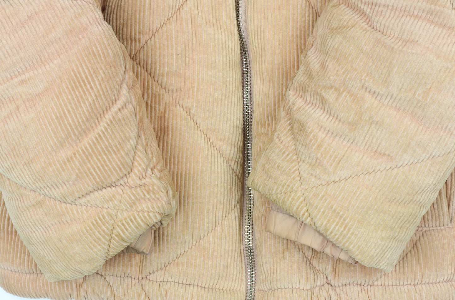 Topshop Women Beige Corduroy Puffer Jacket Size 8 Quilted Cropped