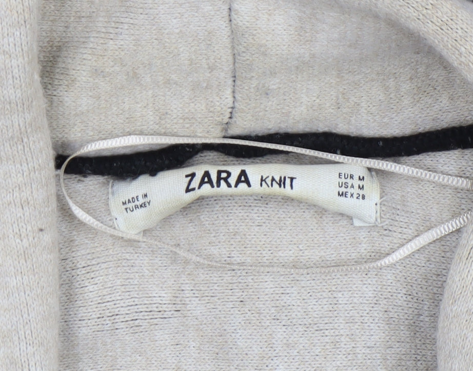 Zara Women Black Collared Long Sleeve Open Knit Cardigan Size 12