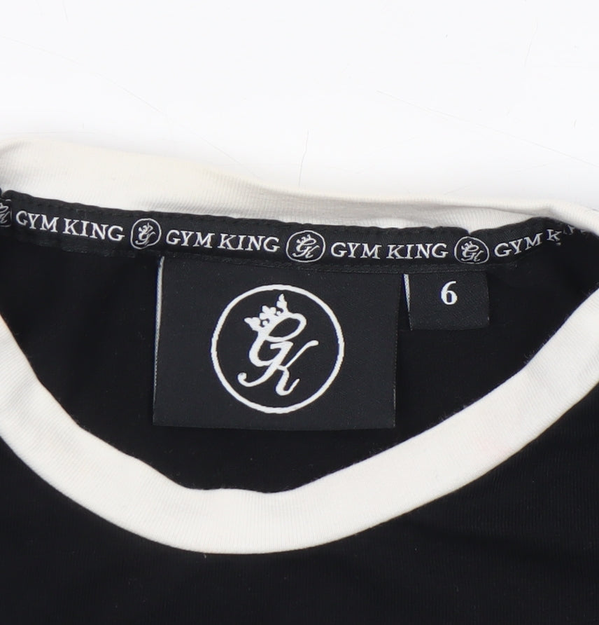 Gym King Women's Black Cropped T-Shirt Size 6 Slim Fit