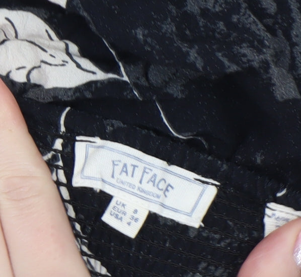 Fat Face Womens Black Floral Midi A-Line Skirt Size 8
