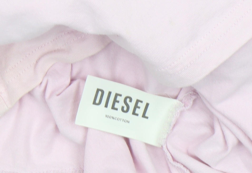 Diesel Men Pink Cotton Graphic Logo Crew Neck T-Shirt Medium