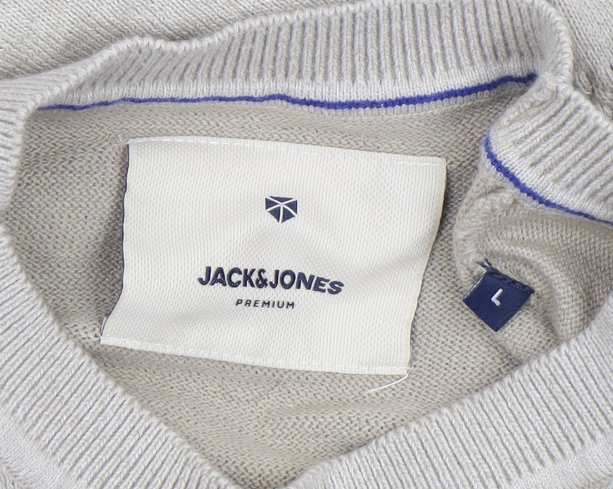 Jack & Jones Mens Beige L Crew Neck Knit Pullover Jumper