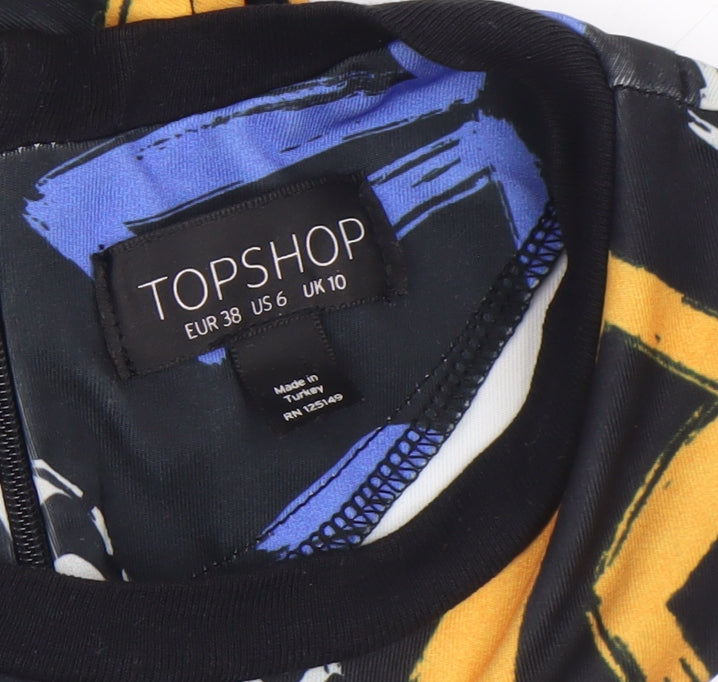 Topshop Women's Multicoloured Bodycon Dress Size 10 Retro Geometric Print