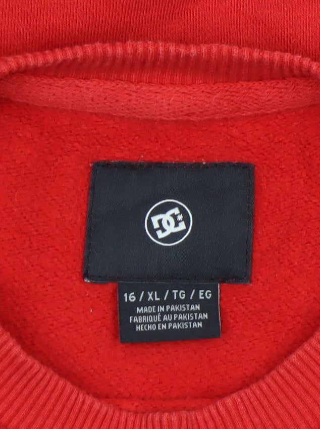 DC Shoes Boys Red XL 16 Sweatshirt Pullover Fleece Crew Neck Logo Top