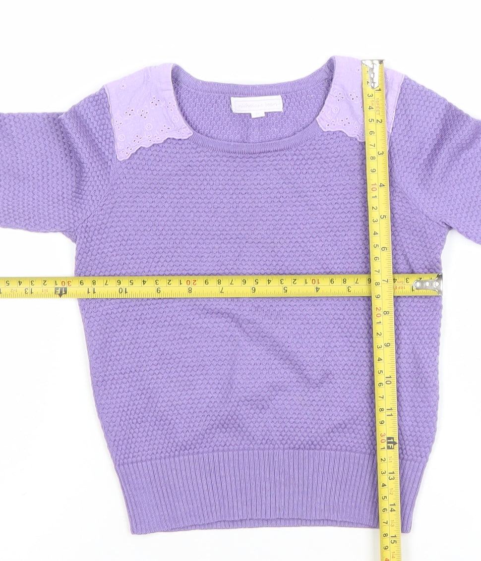 Nicholas & Bears Girls Purple Wool-Blend Jumper Size 2Y with Embroidered Detail