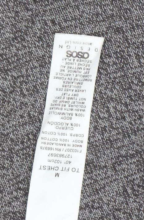 ASOS Men's Grey Cotton Collared Henley Jumper M Long Sleeve