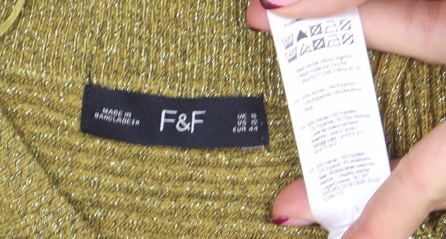 F&F Women’s Gold Metallic Knit Relaxed Pullover Jumper Size M