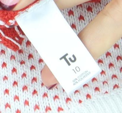 Tu Womens Red White Fair Isle Heart Jumper Size 10 Cotton Blend