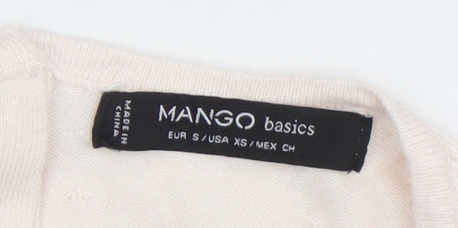 Mango Women Beige Knit Long Sleeve Scoop Neck Basic Blouse Size S